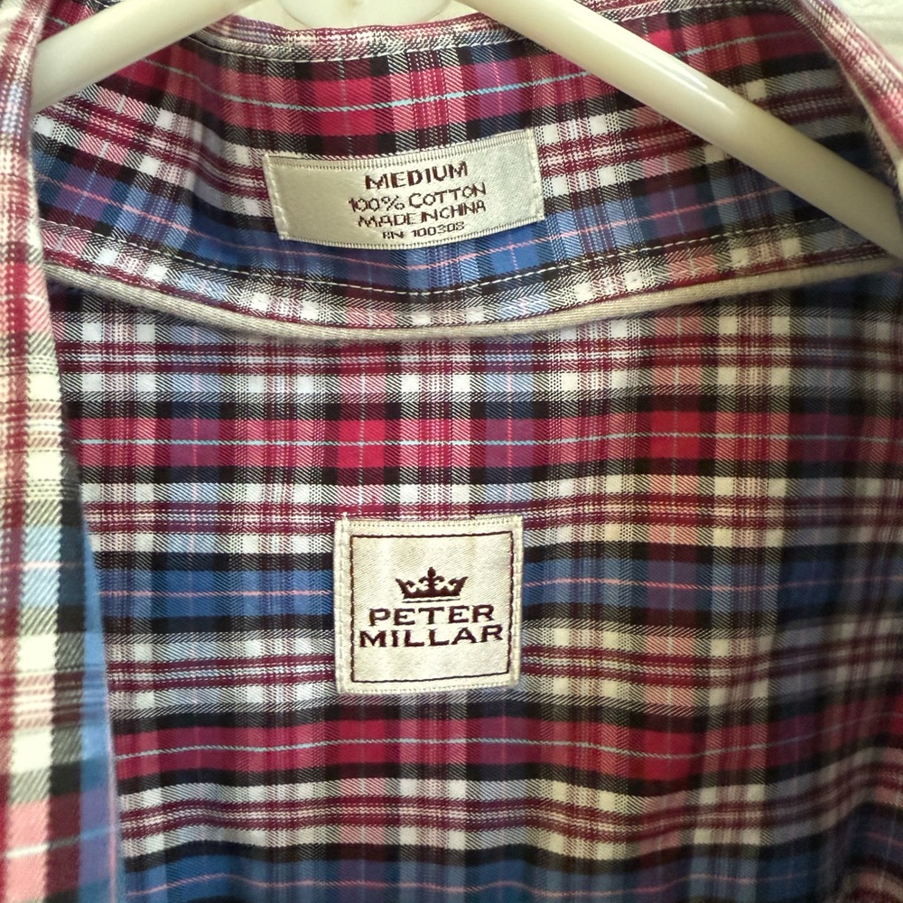 Peter Millar Men's Plaid Shirt - Red and Blue
